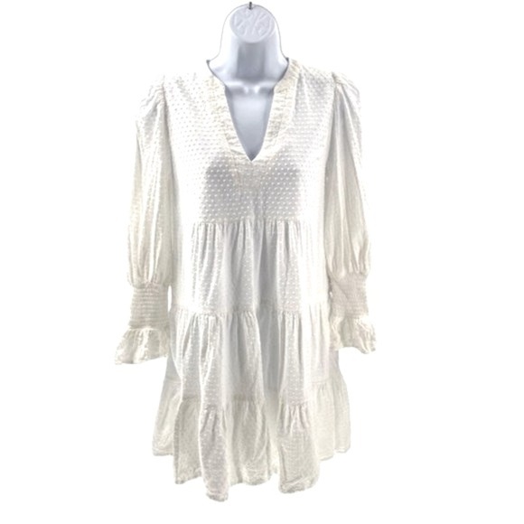 Pomander Place | NEW White Swiss Dot Kenzo Long Sleeve V-Neck Mini Dress Size S - Picture 5 of 11